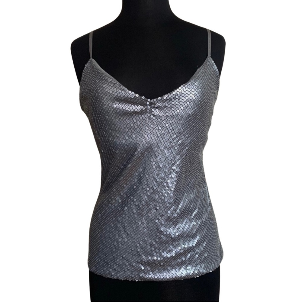 The‎ Limited Silver Sequin Camisole V-Neck Adjustable Strap Tank Top Grey Large